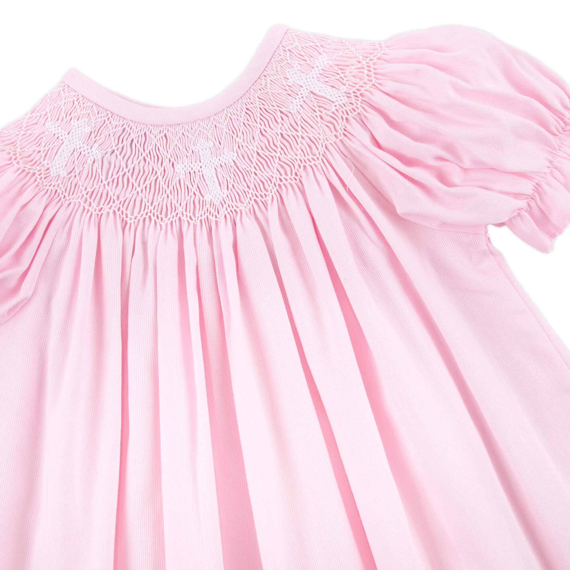 Cross Smocked Pink Pique Bishop Dress - Image 4
